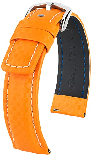 HIRSCH Uhren-Band Carbon L - modisches Premium-Lederband für Deine Armbanduhr - Orange - 22 mm von HIRSCH