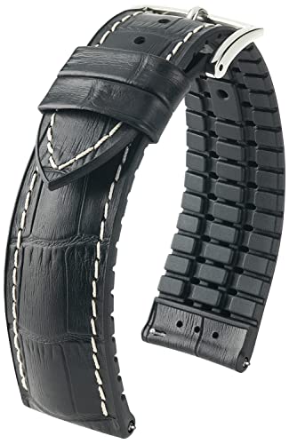 HIRSCH Uhren-Band George L - modisches Premium-Lederband für Deine Armbanduhr - Schwarz/Weiß - 22 mm von HIRSCH