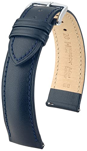 HIRSCH Uhren-Band Kent L - modisches Premium-Lederband für Deine Armbanduhr - Blau - 20 mm von HIRSCH H