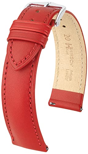 HIRSCH Uhren-Band Kent L - modisches Premium-Lederband für Deine Armbanduhr - Rot - 20 mm von HIRSCH