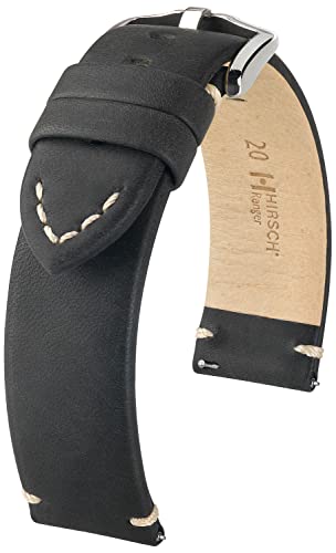 HIRSCH Ranger Uhrenarmband - Uhrband aus Leder im Retro Vintage-Style für Damen- & Herren-Uhren - mit Werkzeug - Schwarz - 20 mm von HIRSCH H