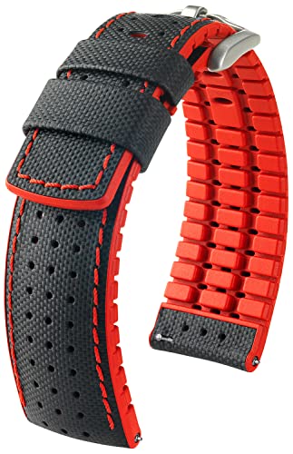 HIRSCH Uhren-Band Robby L - modisches Premium-Lederband für Deine Armbanduhr - Schwarz/Blau - 20 mm von HIRSCH