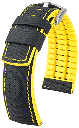 HIRSCH Uhren-Band Robby L - modisches Premium-Lederband für Deine Armbanduhr - Schwarz/Gelb - 20 mm von HIRSCH H