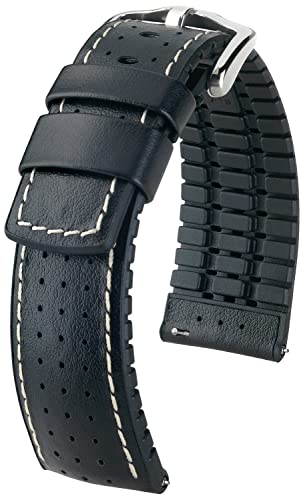 HIRSCH Uhren-Band Tiger L - modisches Premium-Lederband für Deine Armbanduhr - Schwarz - 22 mm von HIRSCH