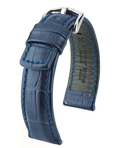 HIRSCH Unisex Alligator Style Uhrenarmband Modell Grand Duke Größe Uhr 20 mm/Schließe 18 mm, Farbe Blau von HIRSCH