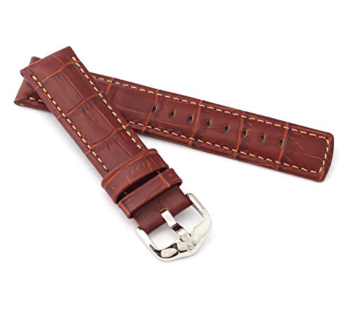 HIRSCH Unisex Alligator Style Uhrenarmband Modell Grand Duke Größe Uhr 22 mm/Schließe 20 mm, Farbe Goldbraun von HIRSCH