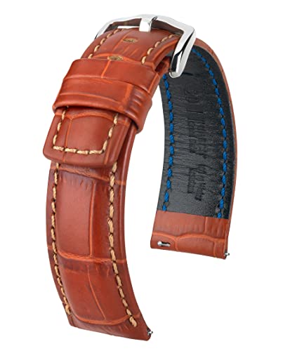 HIRSCH Unisex Alligator Style Uhrenarmband Modell Grand Duke Größe Uhr 24 mm/Schließe 22 mm, Farbe Goldbraun von HIRSCH