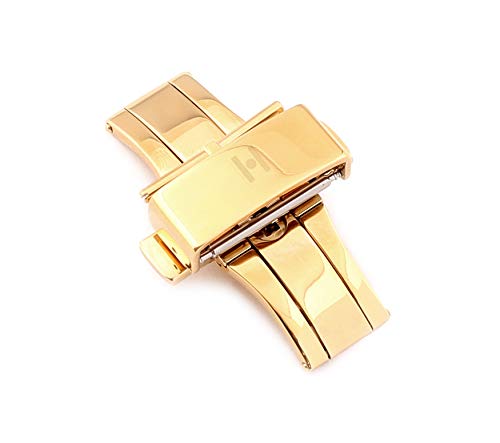 HIRSCH Unisex Faltschließe für Uhrenarmbänder L316 Edelstahl Modell Pusher 20 mm Goldfarben, poliert von HIRSCH