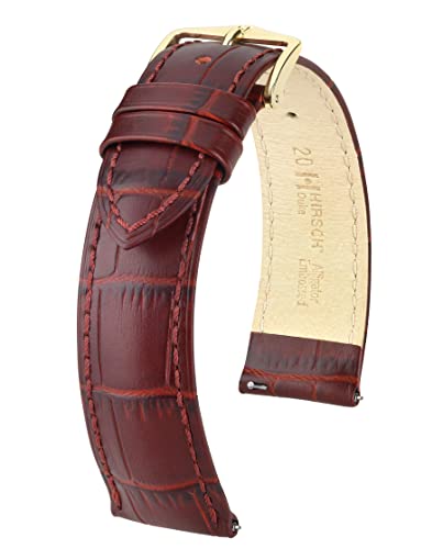 HIRSCH Unisex Uhrenarmband Alligator Style Modell Duke Größe Uhr 18 mm/Schließe 16 mm, Farbe Weinrot von HIRSCH