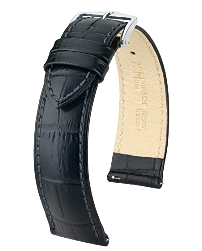 HIRSCH Unisex Uhrenarmband Alligator Style Modell Duke Größe Uhr 20 mm/Schließe 18 mm, Farbe Schwarz von HIRSCH