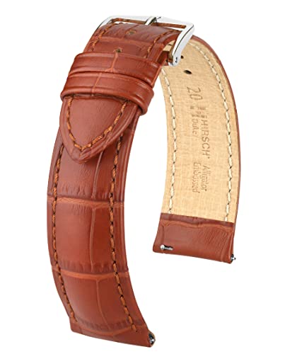 HIRSCH Unisex Uhrenarmband Alligator Style Modell Duke Größe Uhr 22 mm/Schließe 20 mm, Farbe Goldbraun von HIRSCH