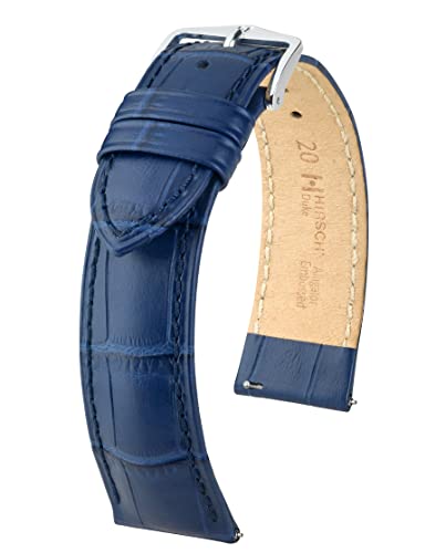 HIRSCH Unisex Uhrenarmband Alligator Style Modell Duke Größe Uhr 24 mm/Schließe 22 mm, Farbe Blau von HIRSCH