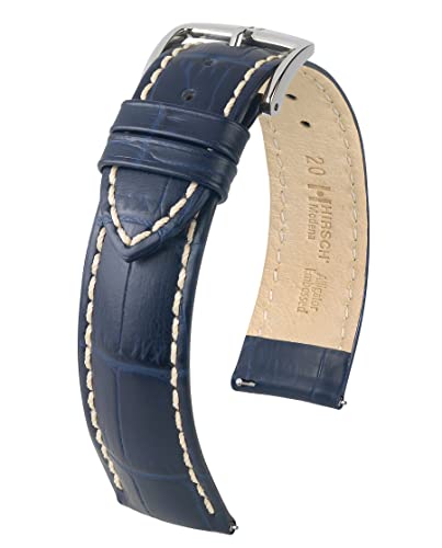 HIRSCH Unisex Uhrenarmband Alligator Style Modell Modena Größe Uhr 22 mm/Schließe 20 mm, Farbe Blau von HIRSCH