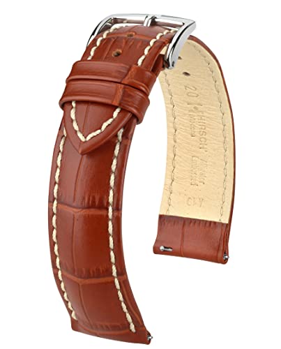 HIRSCH Unisex Uhrenarmband Alligator Style Modell Modena Größe Uhr 22 mm/Schließe 20 mm, Farbe Goldbraun von HIRSCH