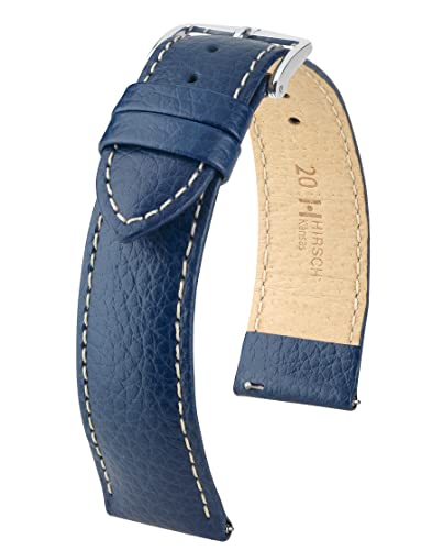 HIRSCH Unisex Uhrenarmband Büffel Style Modell Kansas 20 mm Blau/Ivory von HIRSCH