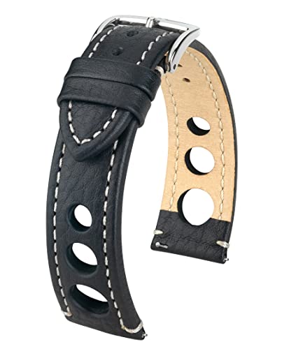 HIRSCH Unisex Uhrenarmband Büffelkalb Modell Rally 20 mm Schwarz/weiß von HIRSCH H