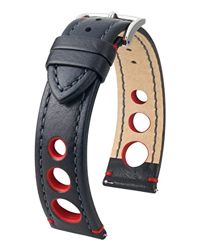 HIRSCH Unisex Uhrenarmband Büffelkalb Modell Rally 24 mm Schwarz/rot von HIRSCH