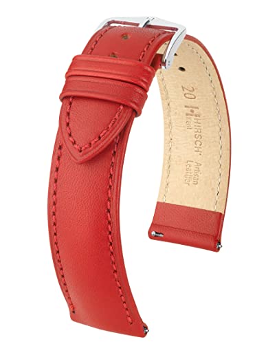 HIRSCH Unisex Uhrenarmband Kalbsleder Modell Kent 18 mm Rot von HIRSCH