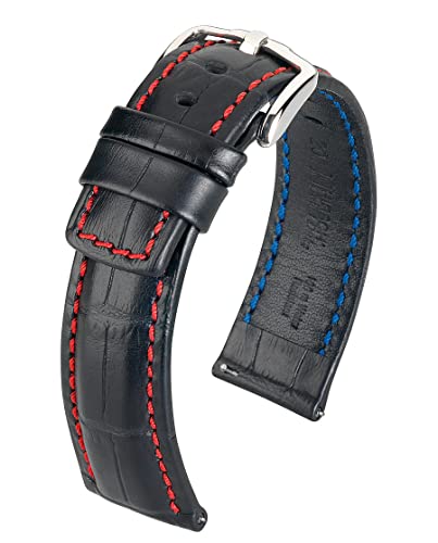 HIRSCH XL Herren Alligator Style Uhrenarmband Modell Grand Duke Größe Uhr 24 mm/Schließe 22 mm, Farbe Schwarz/rot von HIRSCH