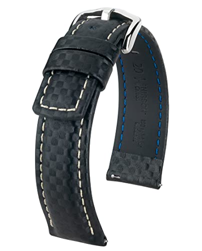 HIRSCH XL Herren Uhrenarmband Karbon Style Modell Carbon 22 mm Schwarz/weiß von HIRSCH