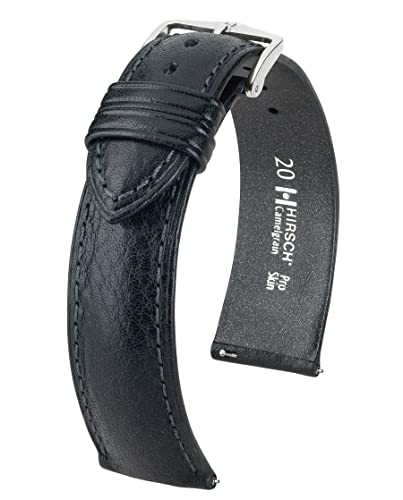 HIRSCH XL Herren Uhrenarmband Pro Skin Modell Camelgrain Größe Uhr 20 mm/Schließe 18 mm, Farbe Schwarz von HIRSCH