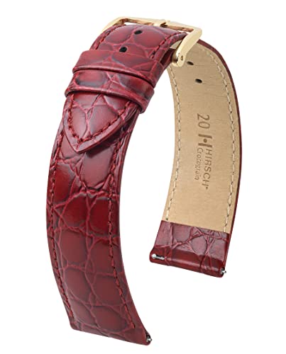 HIRSCH XS Damen Uhrenarmband Krokodil Style Modell Crocograin 20 mm Weinrot von HIRSCH