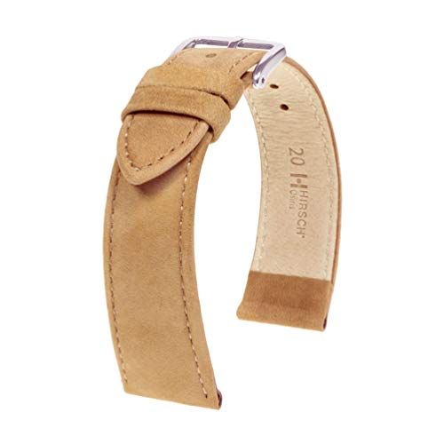 Hirsch Uhrenarmband Osiris hellbraun in Kalbsleder 03433090-20mm, silberfarben, L (120mm/80mm) von HIRSCH