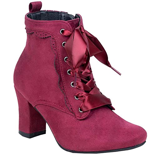 HIRSCHKOGEL Trachten-Stiefeletten Paulina Absatzschuhe Damen Trachtenschuhe bordeaux Gr. 38, Weinrot von Hirschkogel