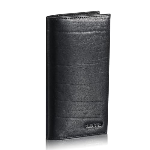 HISCOW Scheckbuchhülle aus geschmeidigem Leder mit Trennwand, italienisches Kalbsleder, Schwarzes pflanzlich gegerbtes Leder, Einheitsgröße, Pflanzlich gegerbtes Leder von HISCOW