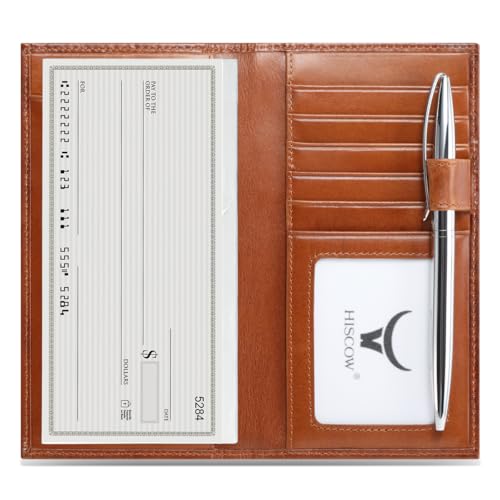 HISCOW Scheckbuchhülle aus weichem Leder und Kartenhalter mit Trennwand, italienisches Kalbsleder (braunes, pflanzlich gegerbtes Leder) von HISCOW