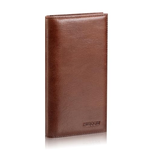 HISCOW Scheckbuchhülle aus weichem Leder und Kartenhalter mit Trennwand – italienisches Kalbsleder (Vintage Coffee) von HISCOW