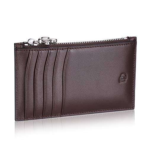 Leder Slim Card Holder Tiny Small Credit Card Wallet ID Case for Men & Women, Kaffee mit Reißverschluss, 5.12"H x 3.15"W, Business von HISCOW