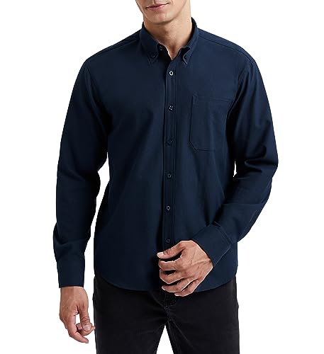 HISDERN Herren Hemd Langarm Maineblau Hemden Freizeithemd Businesshemd Baumwolle Oxford Casual Regular Fit Hemd für Männer XL von HISDERN