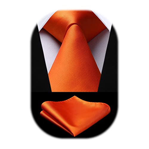 HISDERN Krawatten für Herren Orange Krawatte und Einstecktuch im Set Klassische Seide Bindung für Hochzeitsfest-Geschäft von HISDERN