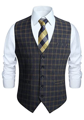 HISDERN Anzug weste für Herren Klassisch Plaid Westen Hochzeit AnzugWeste für Business Grau XS von HISDERN