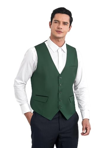 HISDERN Anzugweste Grün Herren Elegant Hochzeit Weste Anzug Klassische Einfarbig Businessweste Formelle Smoking Anzugwesten mit Taschen 4XL von HISDERN