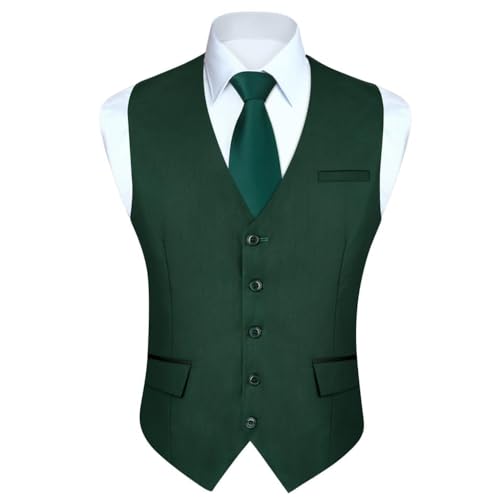 HISDERN Anzugweste Grün Herren Elegant Hochzeit Weste Anzug Klassische Einfarbig Businessweste Formelle Smoking Anzugwesten mit Taschen M von HISDERN