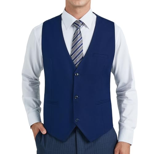 HISDERN Anzugweste Herren Blau Formelle Hochzeit Weste Klassische Einfarbig Anzug Westen Elegant Smoking Anzugwesten für Männer mit Taschen L HISDERN Anzugweste Herren Blau Formelle Hochzeit Weste Klassische Einfarbig Anzug Westen Elegant Smoking Anzugwesten für Männer mit Taschen L von HISDERN