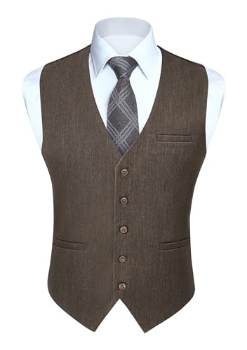 HISDERN Anzugweste Herren Braun Hochzeit Formale Anzug Weste Herren Einfarbig Anzugwesten Baumwolle Westen mit Taschen Business Party 3XL von HISDERN