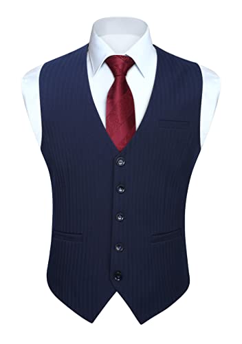 HISDERN Anzugweste für Herren Marineblau Hochzeit Weste Herren Anzug Elegant Einfarbige Anzugwesten Formale Baumwolle mit Taschen Navy Blau 4XL von HISDERN