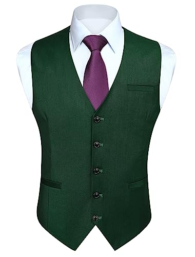 HISDERN Anzugweste Herren Grün Weste Anzug Formelle Anzugwesten für Business Hochzeit Baumwolle Regular Fit Elegant Veste,Waldgrün,2XL von HISDERN
