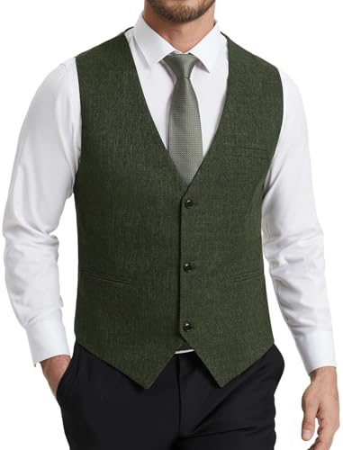 HISDERN Anzugweste Herren Dunkelgrün Slim Fit Elegante Weste Herren Anzug Klassische Formelle Anzugwesten Einfarbig Hochzeit Smoking Westen für Männer mit 3 Knöpfen Taschen XXL von HISDERN