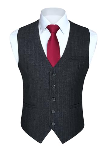 HISDERN Anzugweste Herren Schwarz Hochzeit Formale Anzug Weste Herren Einfarbig Baumwolle Anzugwesten Business Party Westen XL von HISDERN