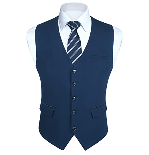 HISDERN Anzugweste Navy Blau Herren Elegant Hochzeit Weste Anzug Klassische Einfarbig Businessweste Formelle Smoking Anzugwesten mit Taschen 3XL von HISDERN