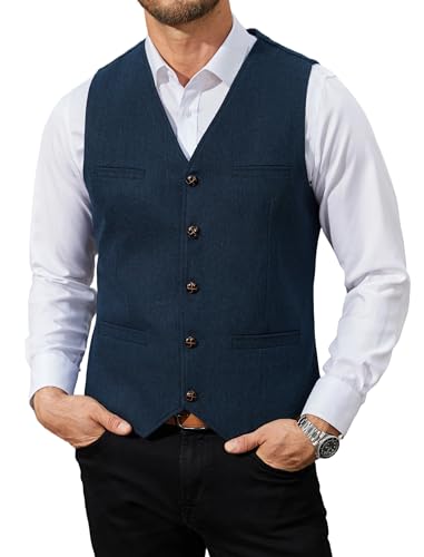 HISDERN Anzugweste für Herren Blau Vintage Tweed Weste Herren Anzug Formale Elegante Herringbone Herrenwesten für Business Hochzeit M von HISDERN
