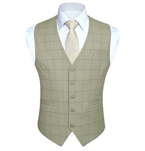 HISDERN Anzugweste für Herren Formale Weste Hochzeits Party Westen Plaid Klassisch Business Anzug Weste Khaki von HISDERN