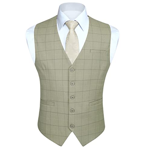 HISDERN Anzugweste für Herren Formale Weste Hochzeits Party Westen Plaid Klassisch Business Anzugwesten Khaki von HISDERN