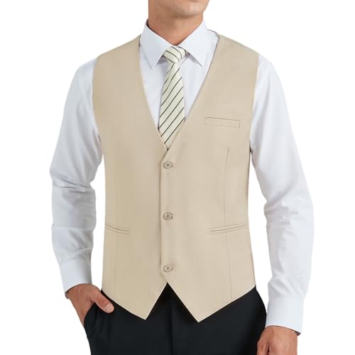 HISDERN Anzugweste für Herren Formelle Hochzeit Weste Champagne Klassische Einfarbig Anzug Westen Elegant Smoking Anzugwesten Männer mit Taschen 3XL von HISDERN