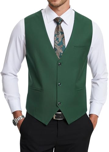 HISDERN Anzugweste für Herren Grün Formelle Hochzeit Anzug Westen Klassische Einfarbig Weste Elegant Smoking Anzugwesten Männer mit Taschen 3XL von HISDERN