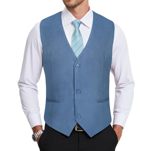 HISDERN Anzugweste für Herren Hellblau Formelle Hochzeit Anzug Westen Klassische Einfarbig Weste Elegant Smoking Anzugwesten Männer mit Taschen XS von HISDERN